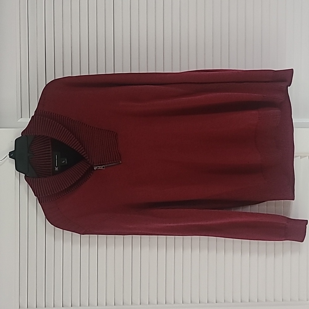 INC International Sweater Shawl Neck 100% Cotton Sz L. Burgundy *Like New